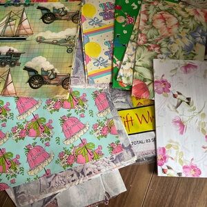 Vintage Gift Wrap Sheets in Pink and Green - Pack of Assorted Designs